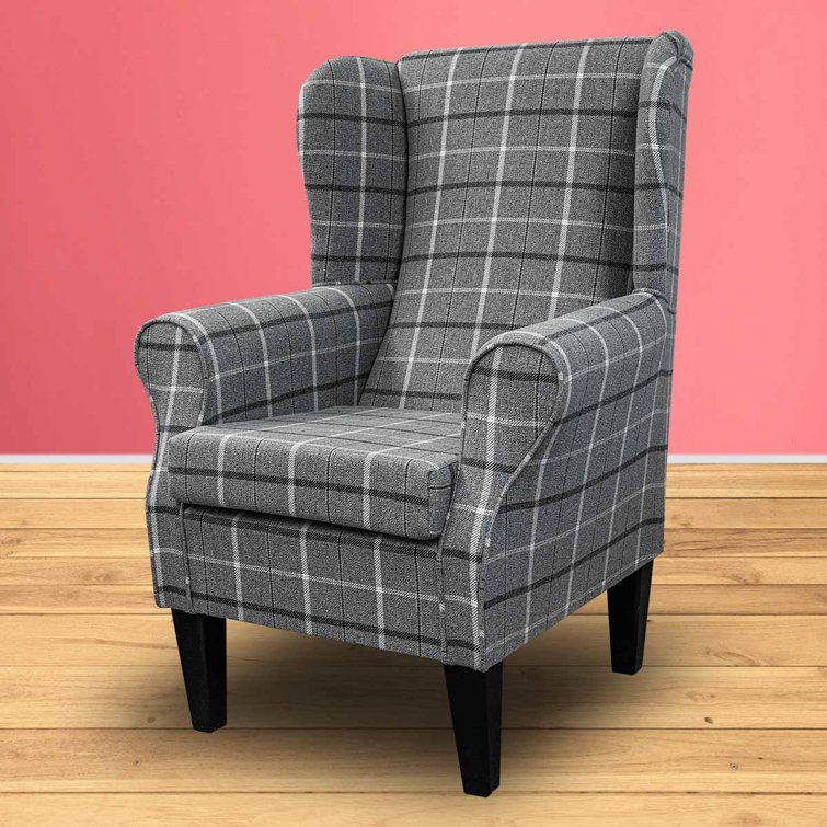 Grey Tartan Wingback Armchair